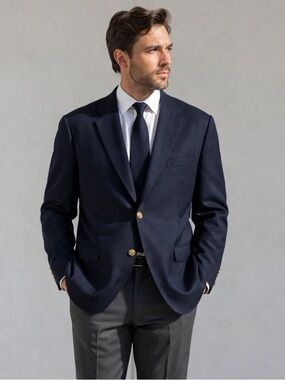 Lauren‎ Ralph Lauren Men's 44R Wool Navy Blazer Flap Pocket Gold Buttons Preppy